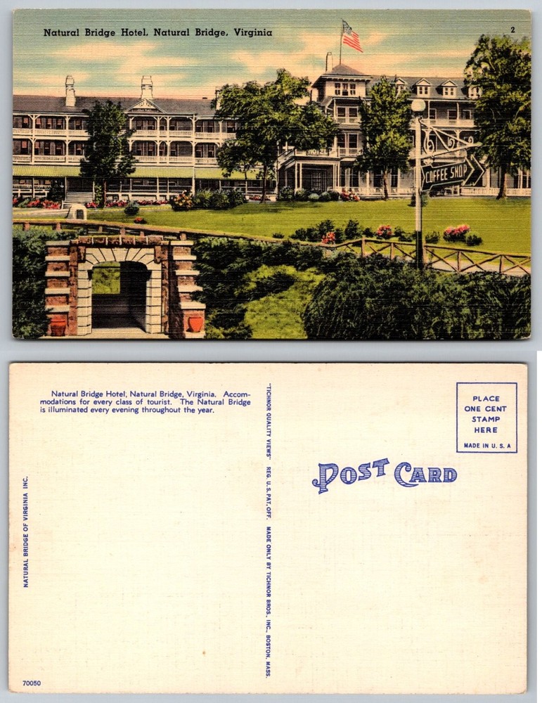 Natural Bridge Hotel Virginia Linen Postcard Tichnor Bros Vintage Unposted