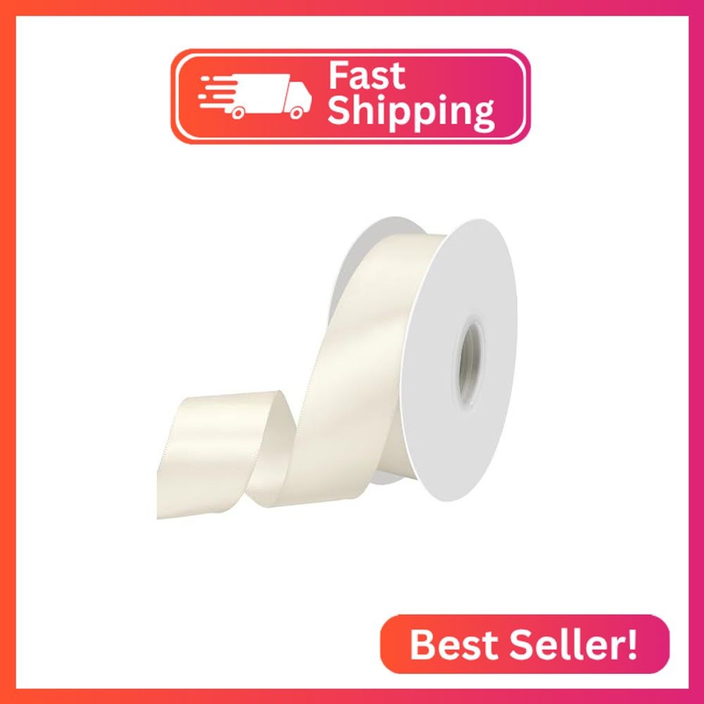 Yamkim Double Faced Polyester Ivory Satin Ribbon 1-1/2 Inch 50 Yards Fabric Ribb