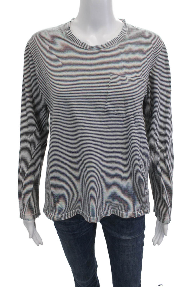Zadig & Voltaire Womens Basic Jersey Striped Gray Cotton Long Sleeve Tee Size MFree Shipping in US $100+ Orders | $6.95 Orders Below