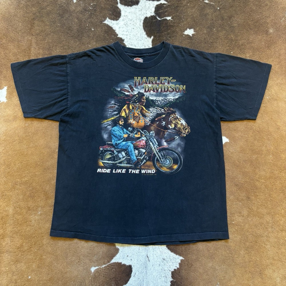 Vintage 90s Harley Davidson Ride Like The Wind Holoubek T-Shirt Men's Large