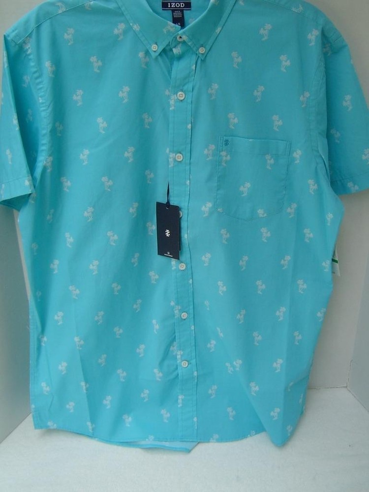 New Mens Izod Bright Blue Short Sleeve Shirt W/White Palm Trees  Size Xl