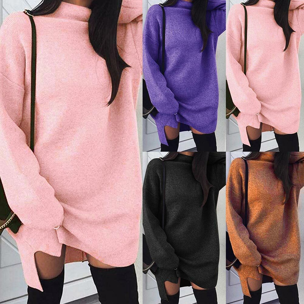 Womens Ladies Knitted Oversized Sweater Jumper Dress Winter Long Pullover Tops