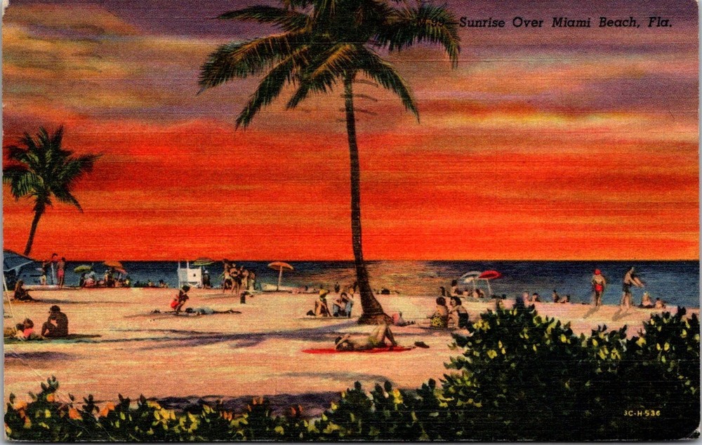 Dr Jim Stamps Sunrise Over Miami Beach Florida Vintage Postcard