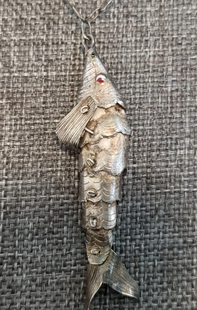 Antique Sterling Articulated Fish Brooch Pin C Clasp Artisan Peru