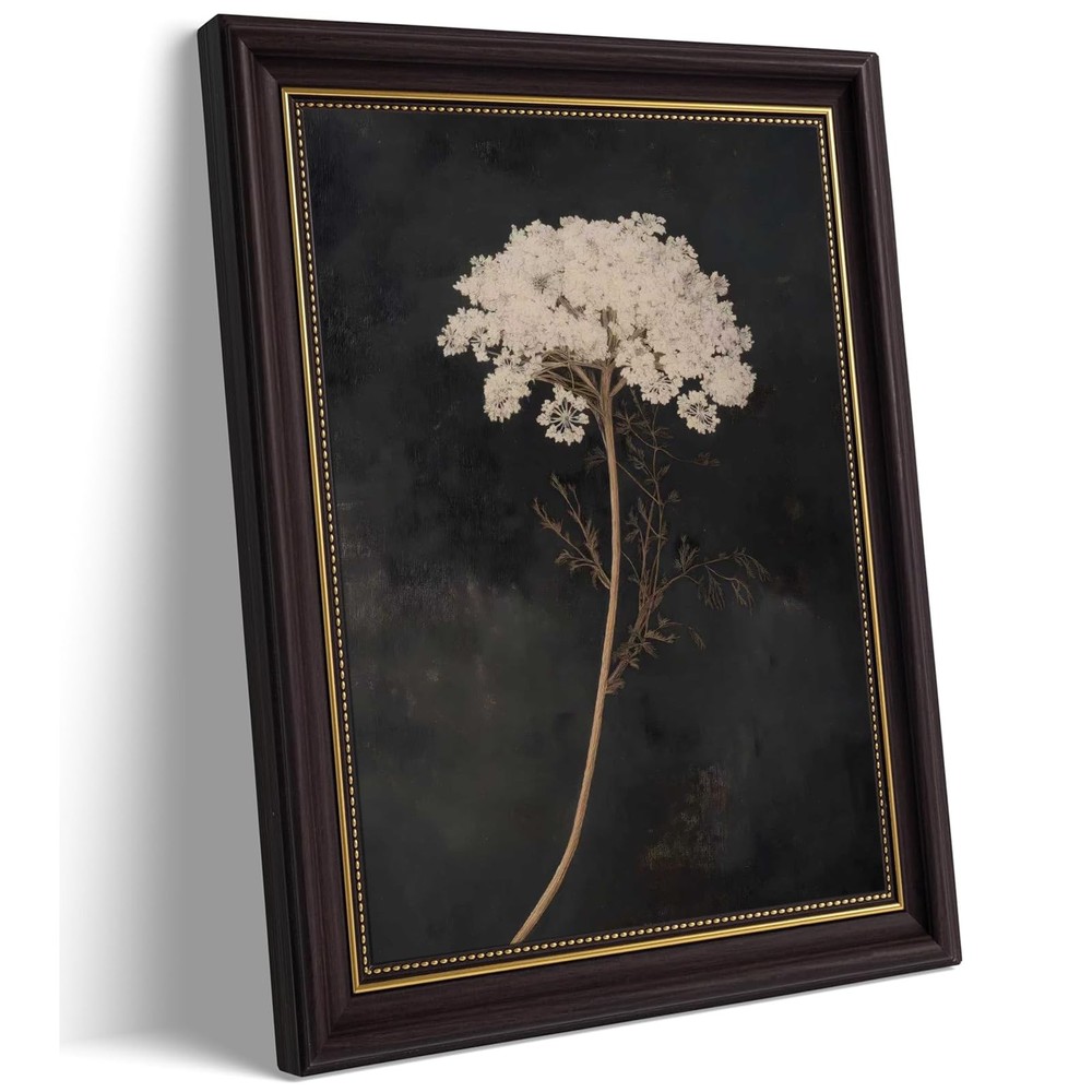 Vintage framed Moody plant wall art, vintage farmhouse style floral wall deco...