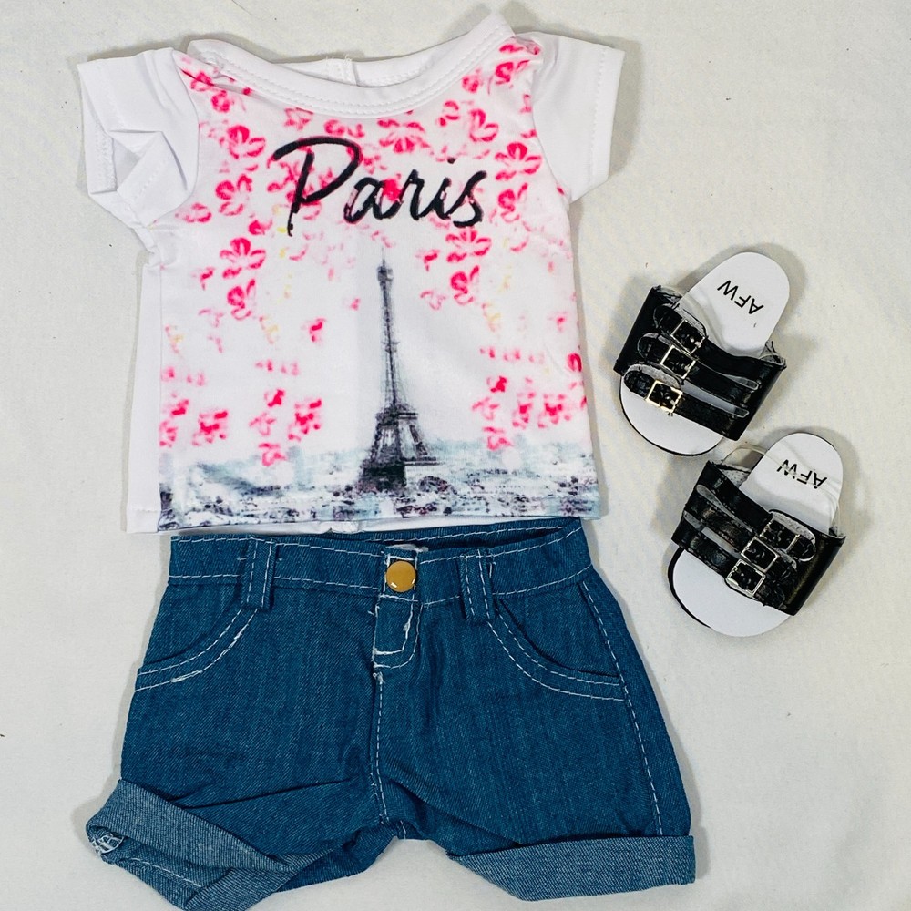 Paris Tee & Denim Shorts Outfit Set for 18