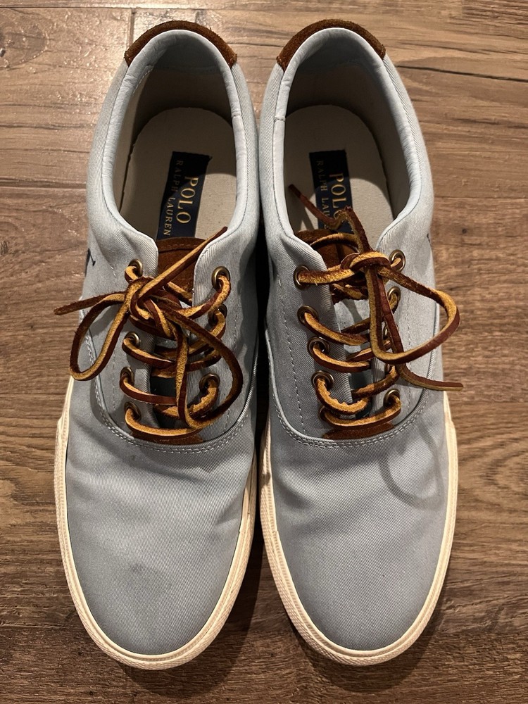 Men’s Blue/Navy Polo Ralph Lauren Canvas Boat Shoes Leather Upper Size 10.5D