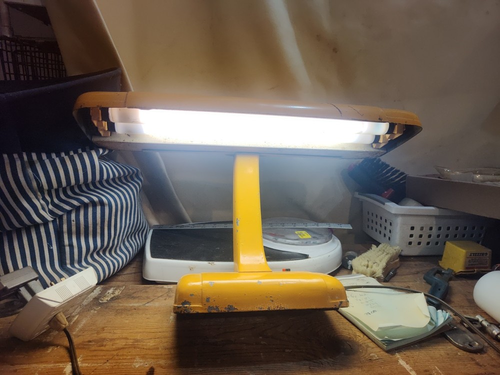 Vintage Yellow Industrial Fluorescent Desk Lamp 19” Steel Mid Century
