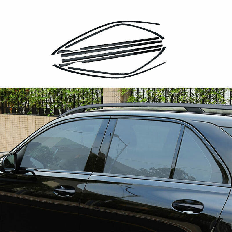Fit For Benz GLE 2020-2022 Black Steel Windows Strip Sill Molding Cover Trim 8pc