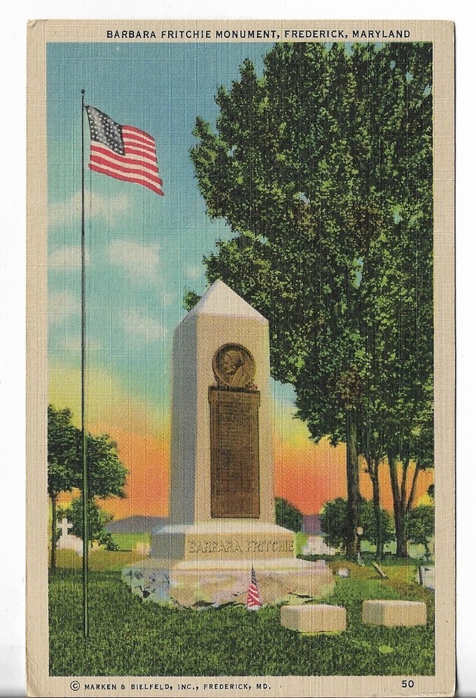 Vtg Postcard - Barbara Fritchie Monument - Frederick, Maryland