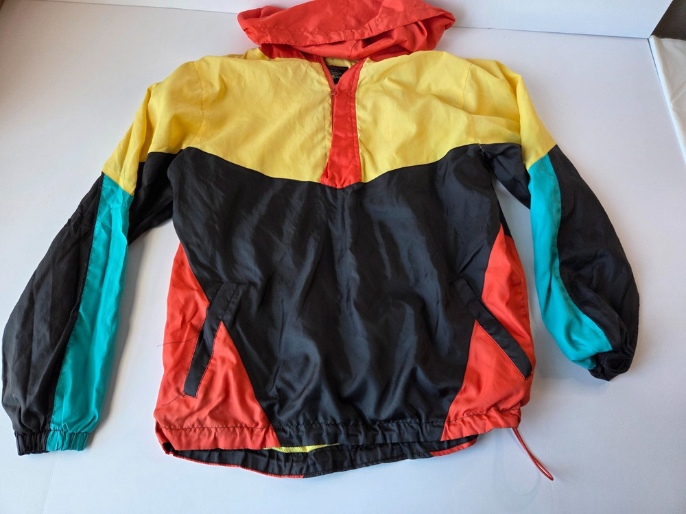 Bleecker & Mercer Windbreaker Jacket Mens Medium Colorblock Anorak Hooded Retro