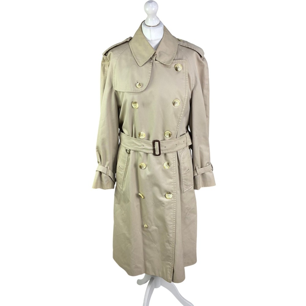 Burberry Trench Coat Nova Check Beige Cotton Size L Belted Vintage (B)