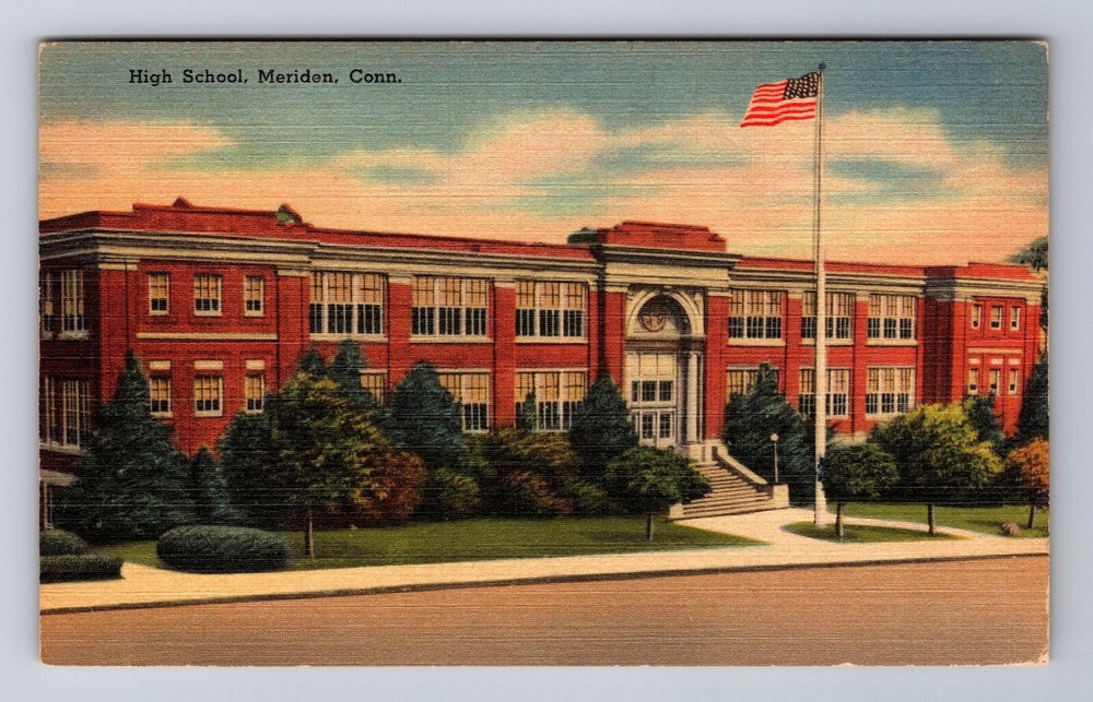 Meriden CT-Connecticut, High School, Antique Vintage Souvenir Postcard