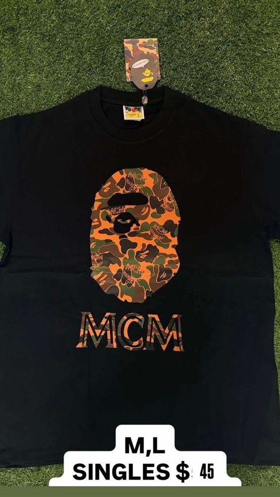 A Bathing Ape BAPE Black MCM Camo Ape Head Logo Graphic Print Men's T-Shirt L