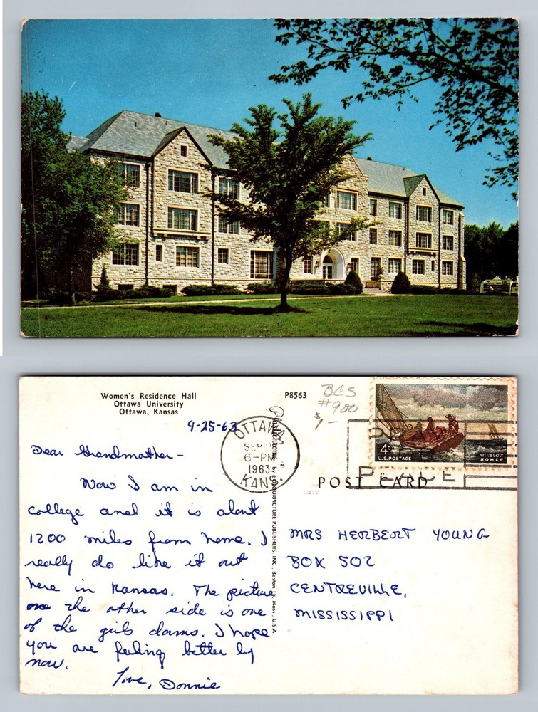 Ottawa, KS-Kansas, Women's Dorm at College, Old PC View, Vintage Postcard