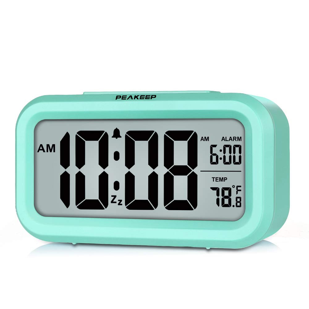 Night Light Digital Alarm Clock Battery Operated with Indoor Temperature, Des...