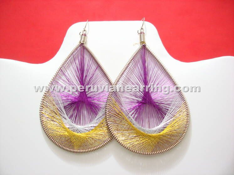 15 pairs 3.5-inch large handmade Peruvian metallic thread earrings - 27522