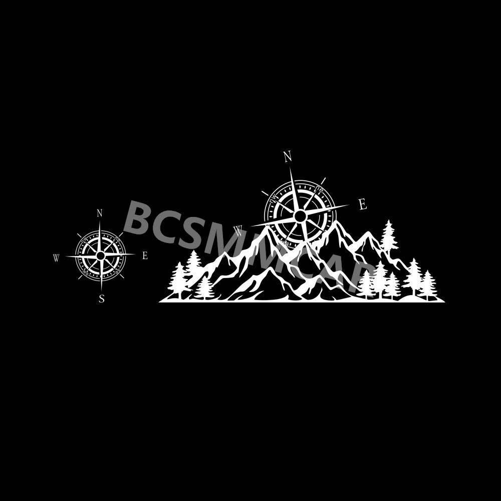 4Pcs Car RV Truck Sticker Compass Tree Mountain Forest Decal Side Graphic