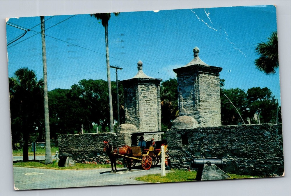 Vintage Old City Gates St. Augustine Florida Horse Carriage Postcard