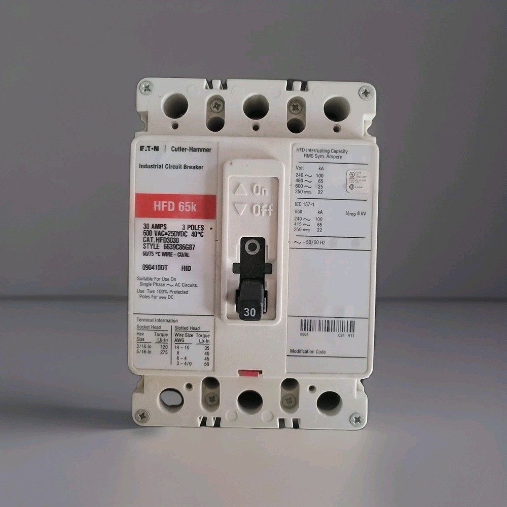 Eaton Cutler-Hammer HFD3030 30A 3-Pole HFD 65k Circuit Breaker 600VAC/250VDC