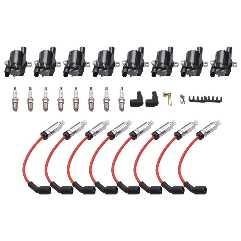 8x UF262 Ignition Coil + Spark Plug + Wire For Chevy Silverado GMC Sierra