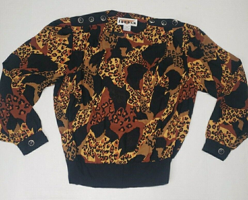 Vintage 80s/90s Jordan Leopard Animal Print Blouse Women's Size 12 EUC