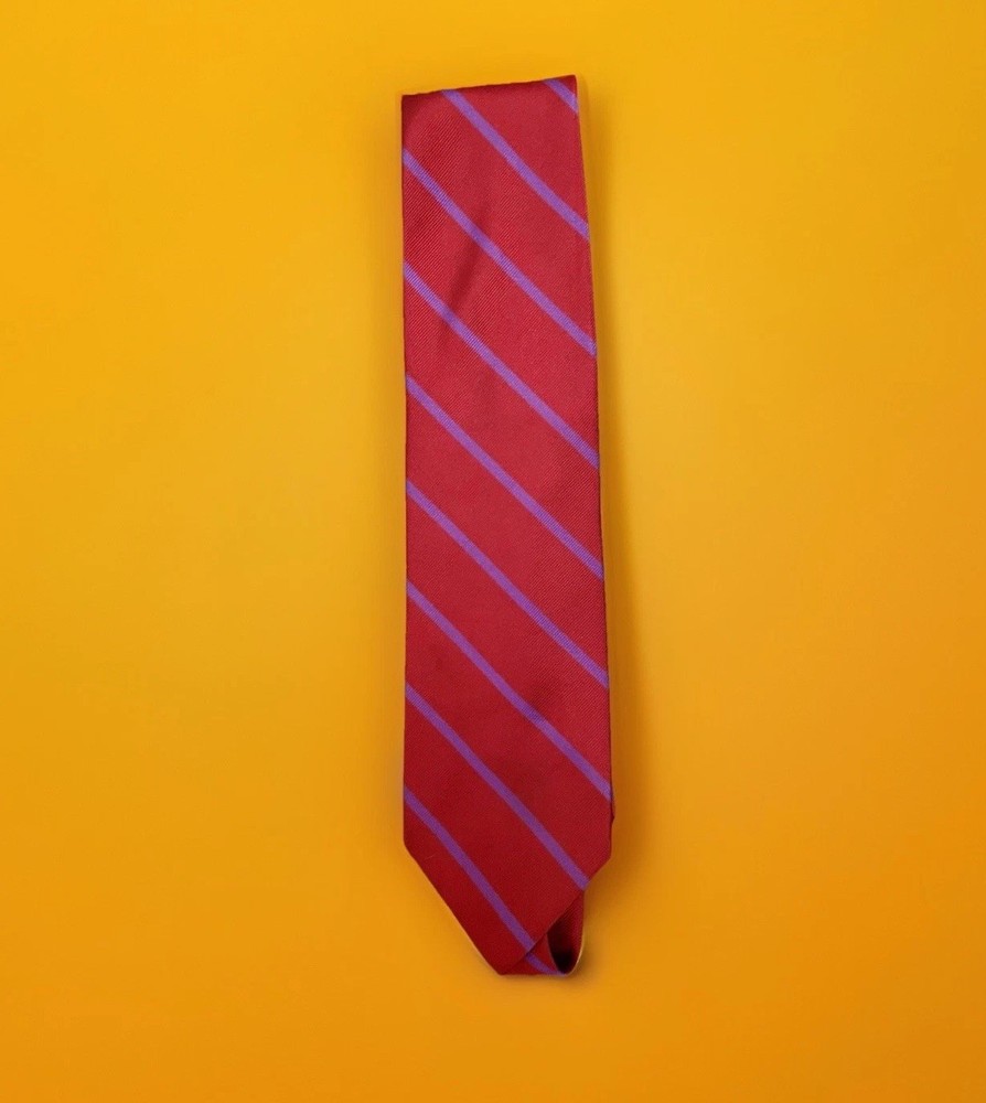 J.CREW Men's Silk Tie. Red/Purple Striped.