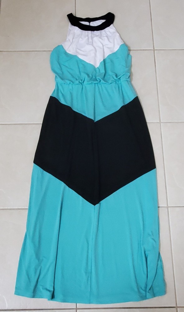 Women's Sleeveless Long Maxi Dress Blue/Black/White Size 12