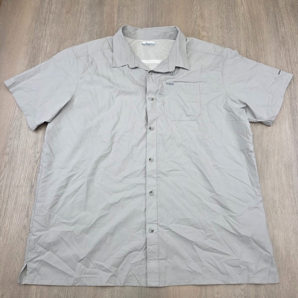 Columbia PFG Fishing Shirt Size XXL Gray Short Sleeve Button Down Men's