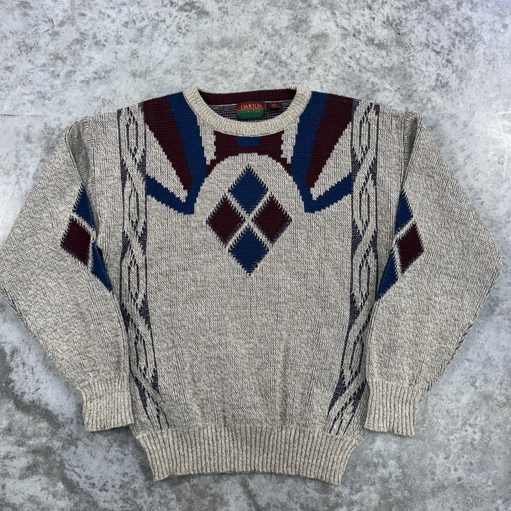 Vintage Oakton Sweater Mens Medium Geometric Acrylic Pullover 90s