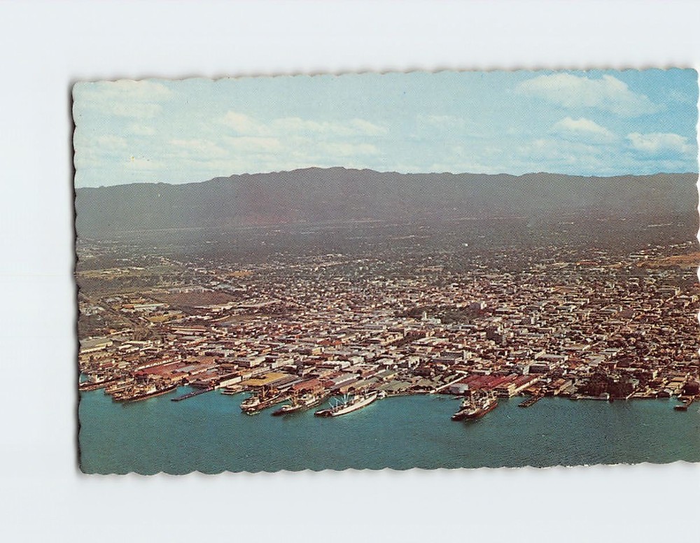 Postcard Aerial View of Harbour and City Kingston Jamaica
