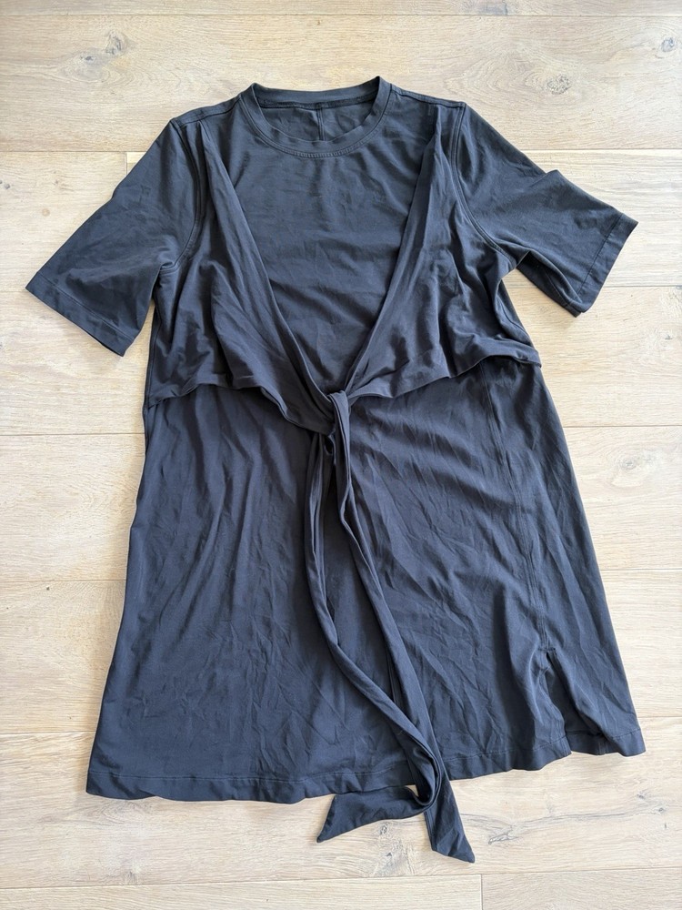 Lululemon Cotton Wrap-Front T-Shirt Dress in black pima cotton - estimated Large