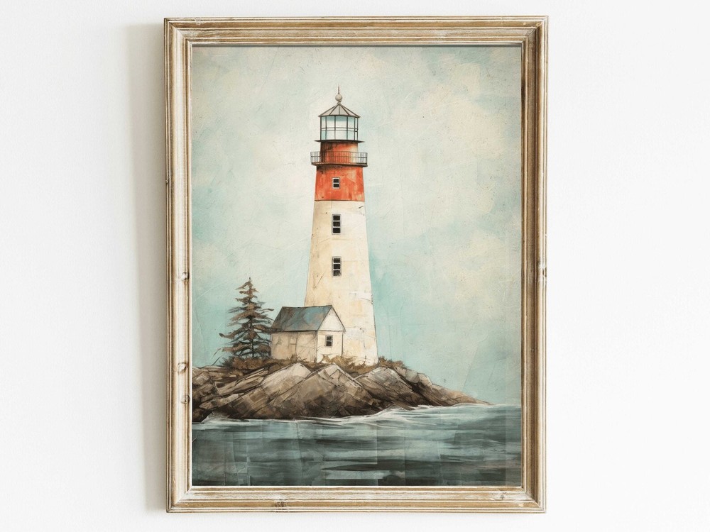 Lighthouse Print Nautical Wall Art Sea Wall Decor Vintage Art Print