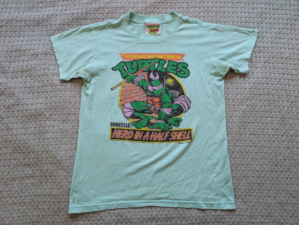 Vintage Teenage Mutant Ninja Turtles Shirt Youth Large Green Donatello 80s 1988