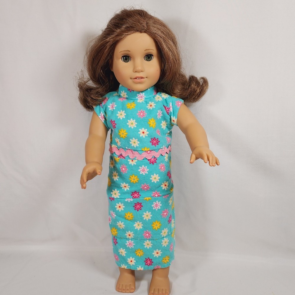 Handmade Teal Blue Floral Summer Long Dress Outfit for 18
