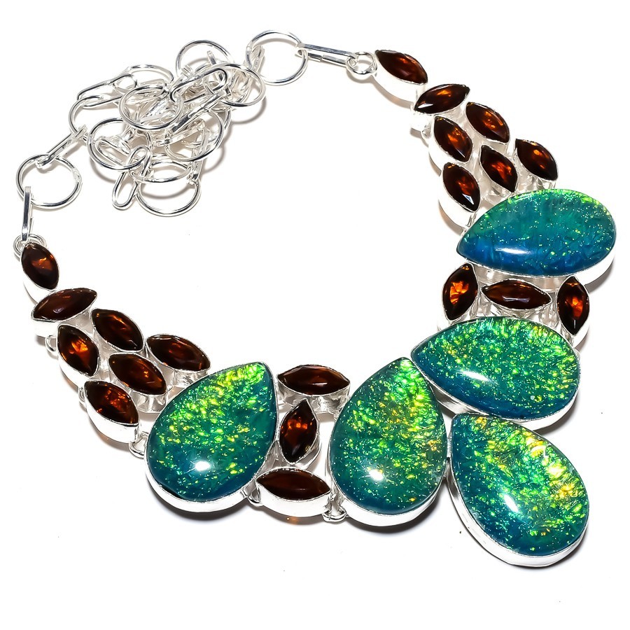 Triplet Fire Opal, Garnet Gemstone 925 Sterling Silver Jewelry Necklace 18