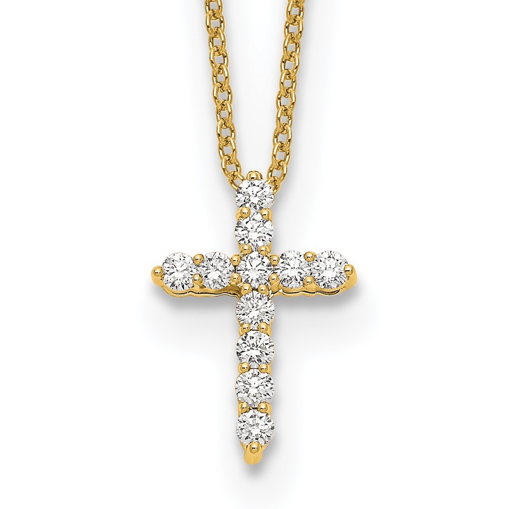 14k Yellow Gold Diamond Cross Pendant Necklace 18