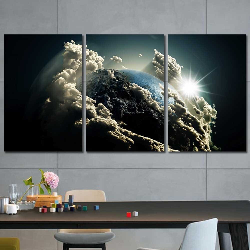 Planet Earth Outer Space Cloud Multiple Options 3 4 5 Panel Canvas Wall Art Home