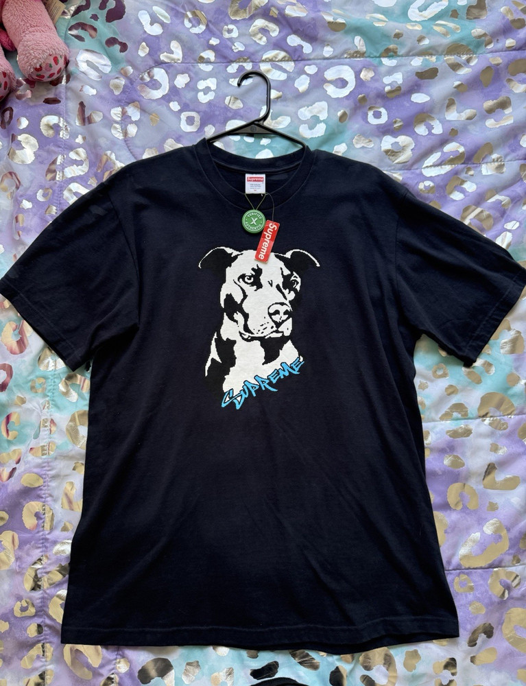 Supreme Men's Black Dog Graphic Cotton T-Shirt Crew Neck Size M