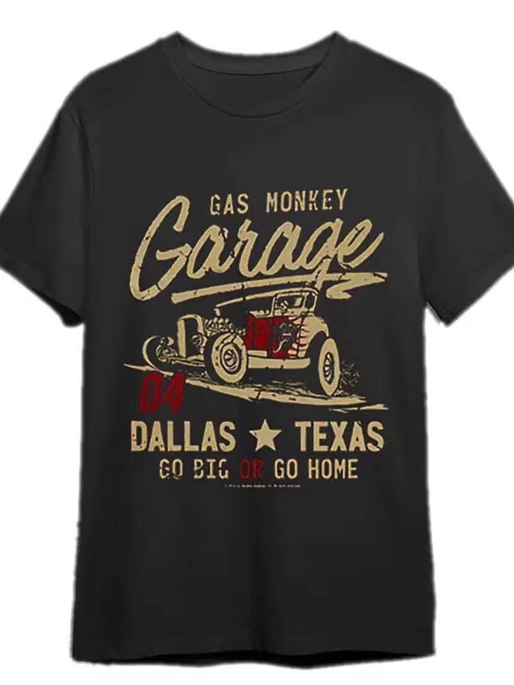 Men's Gas Monkey Garage Dallas Texas T-Shirt - Vintage Hot Rod Car & 'GO BIG OR