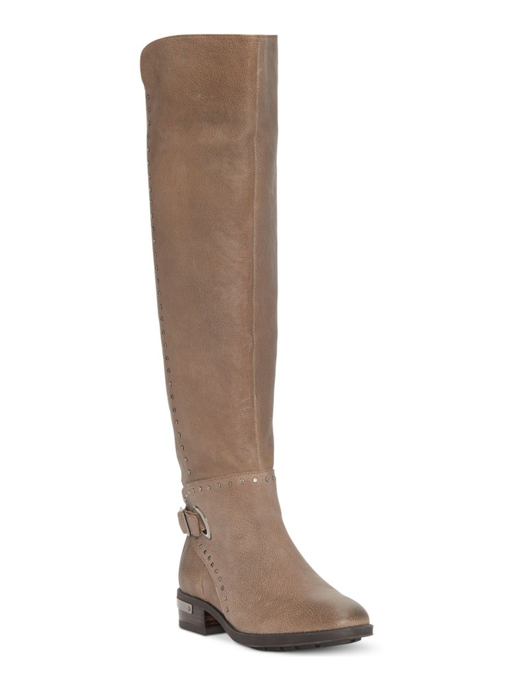 VINCE CAMUTO Womens Beige Wide Calf Stacked Heel Leather Riding Boot 5.5 M WC
