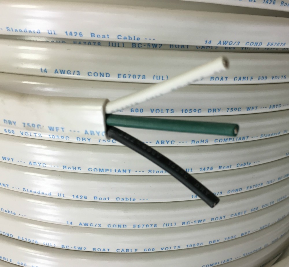 14/3 AWG Gauge Marine Grade Wire AC, Boat Cable, Tinned Copper, Flat Triplex-image