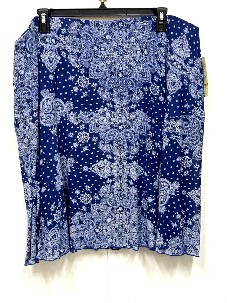 Multiples Women's Plus Skirt Blue Snowy Paisley Size 3X, Elastic Waist NWT