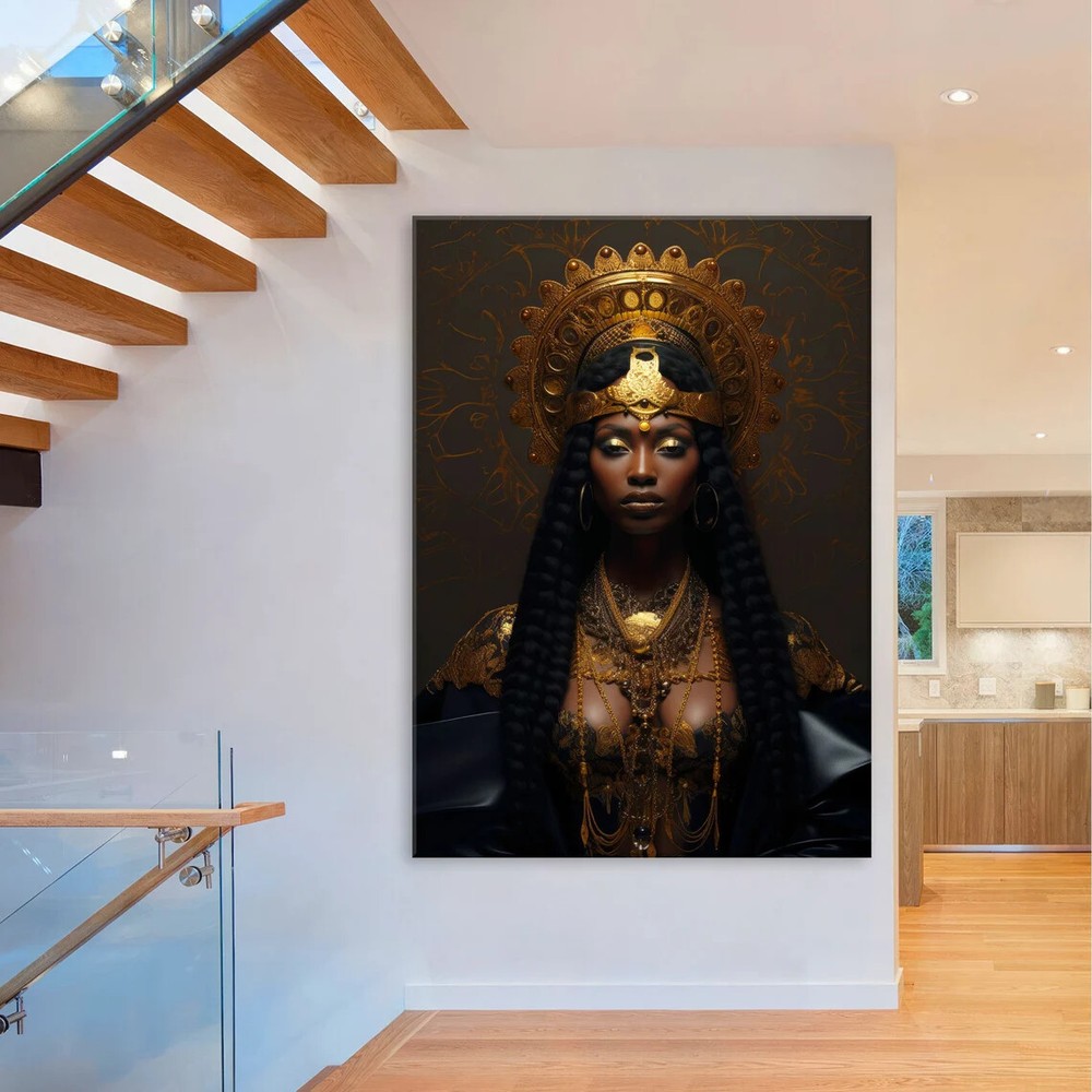 Golden African Woman Modern Art Black Wall Art Canvas Unframed Print Art