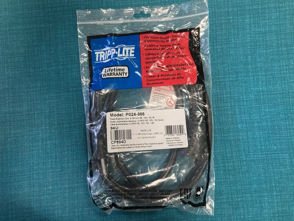 Tripp Lite P024-006 Heavy Duty Power Extension Cord 14AWG 15A 6FT