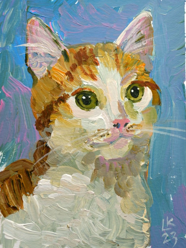 Original Calico Cat Painting Bold Artistic Style Eye-Catching Orange White Fur