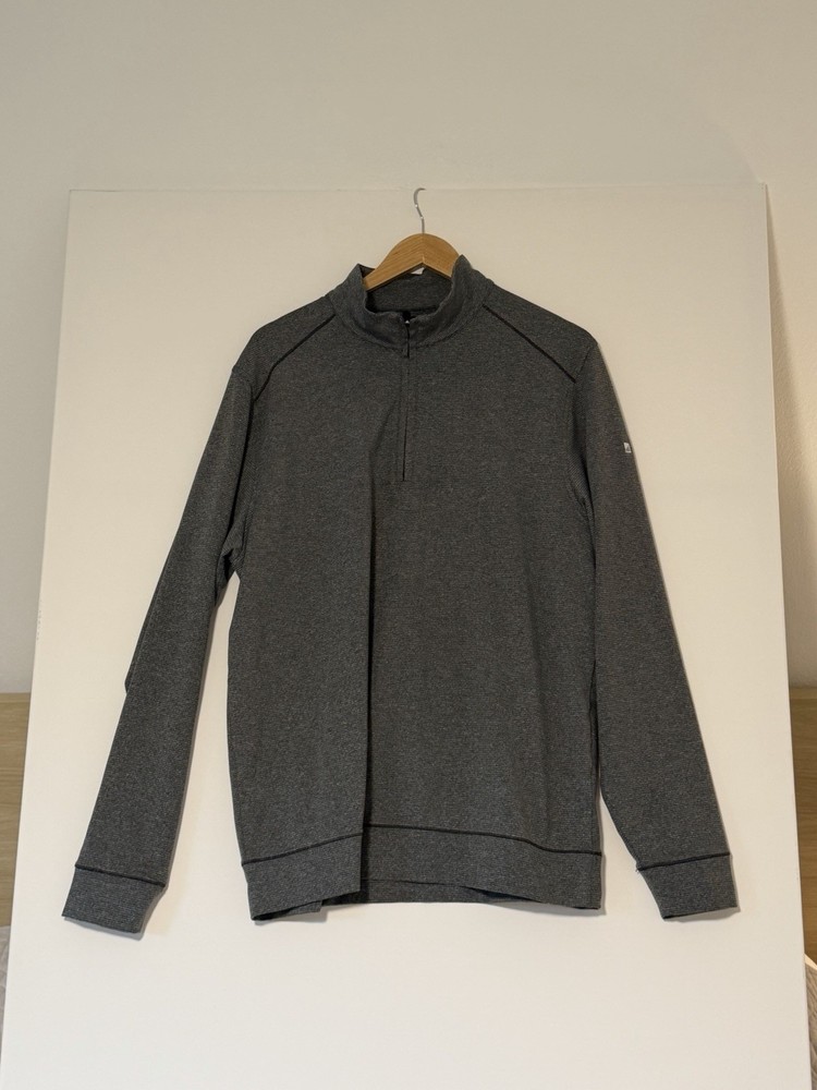 Cutter & Buck CB DryTec 50+ Men's L Gray Striped 1/4 Zip Mock Neck Pullover
