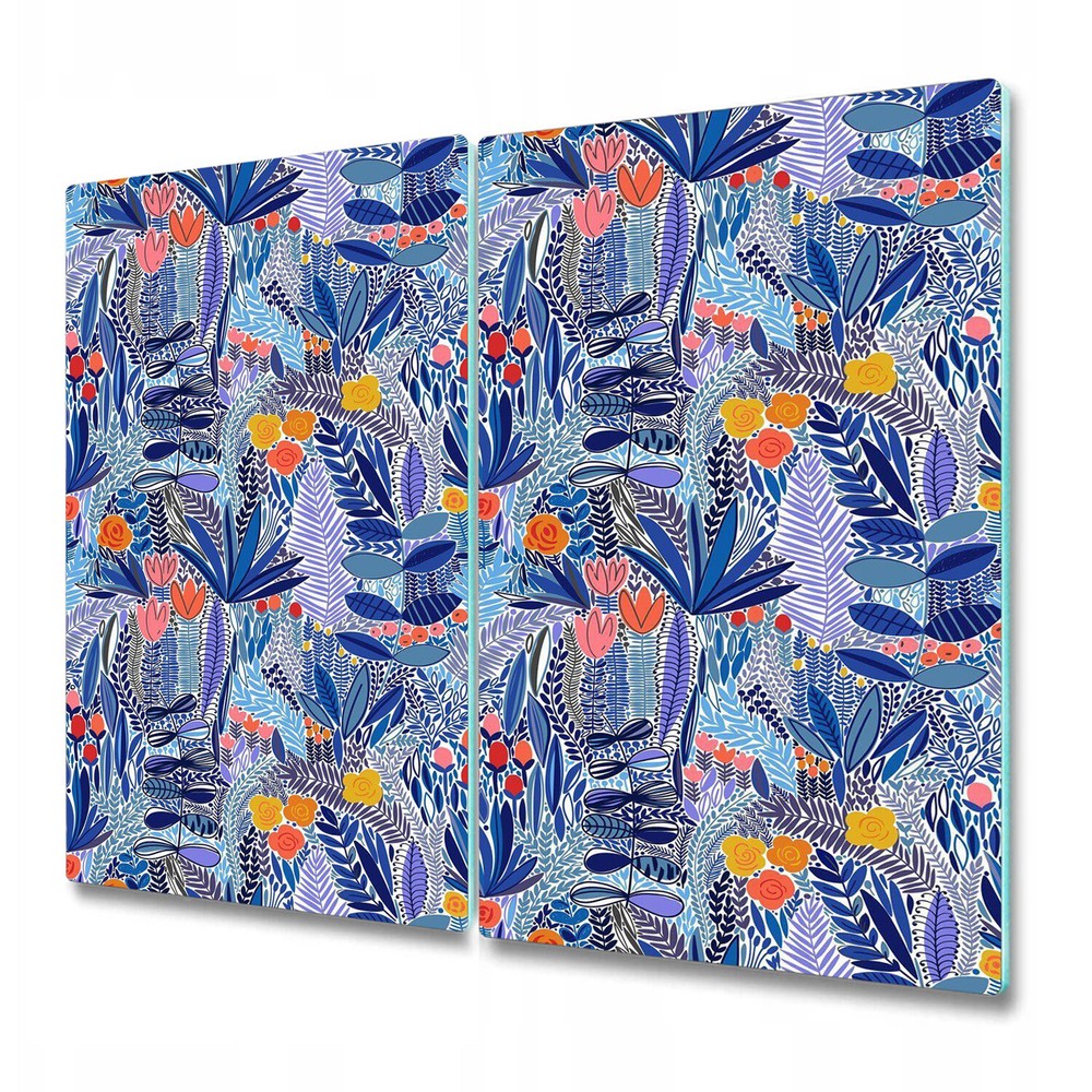 Glass Kitchen Chopping Board Blue Wild flower Abstract Nature Art Tropical
