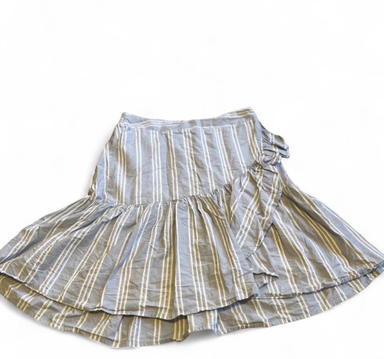 A New Day Skirt Womens Large NEW Blue White Striped Ruffle Lined Preppy Girly