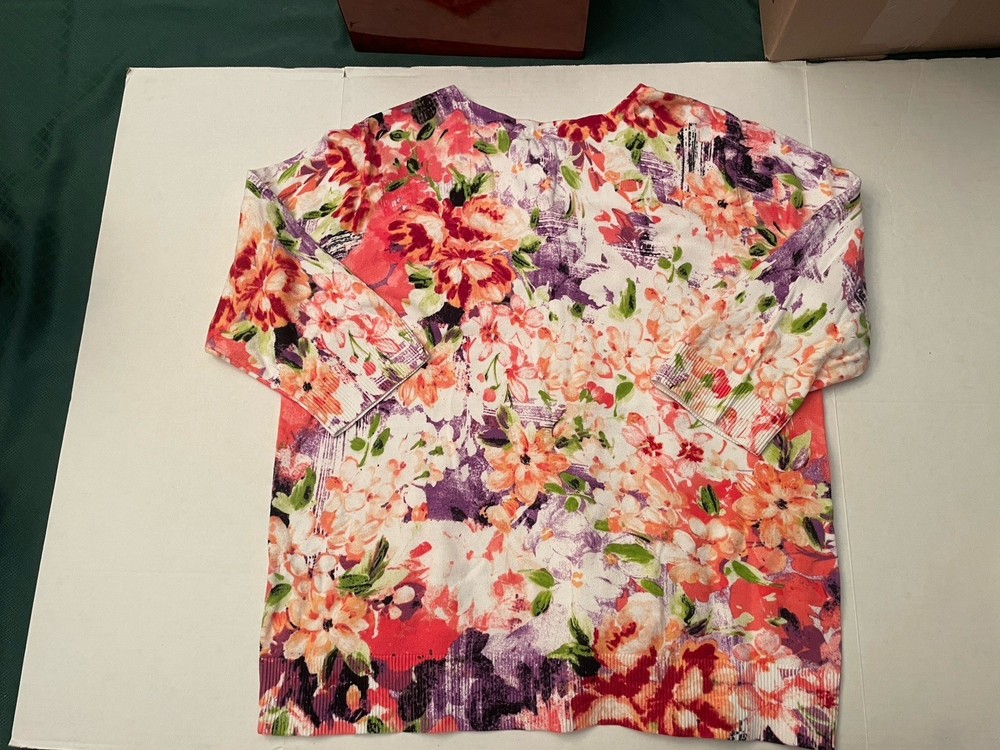 CJ Banks Cardigan Sweater With Floral Print and Long Sleeves Plus Size 1X